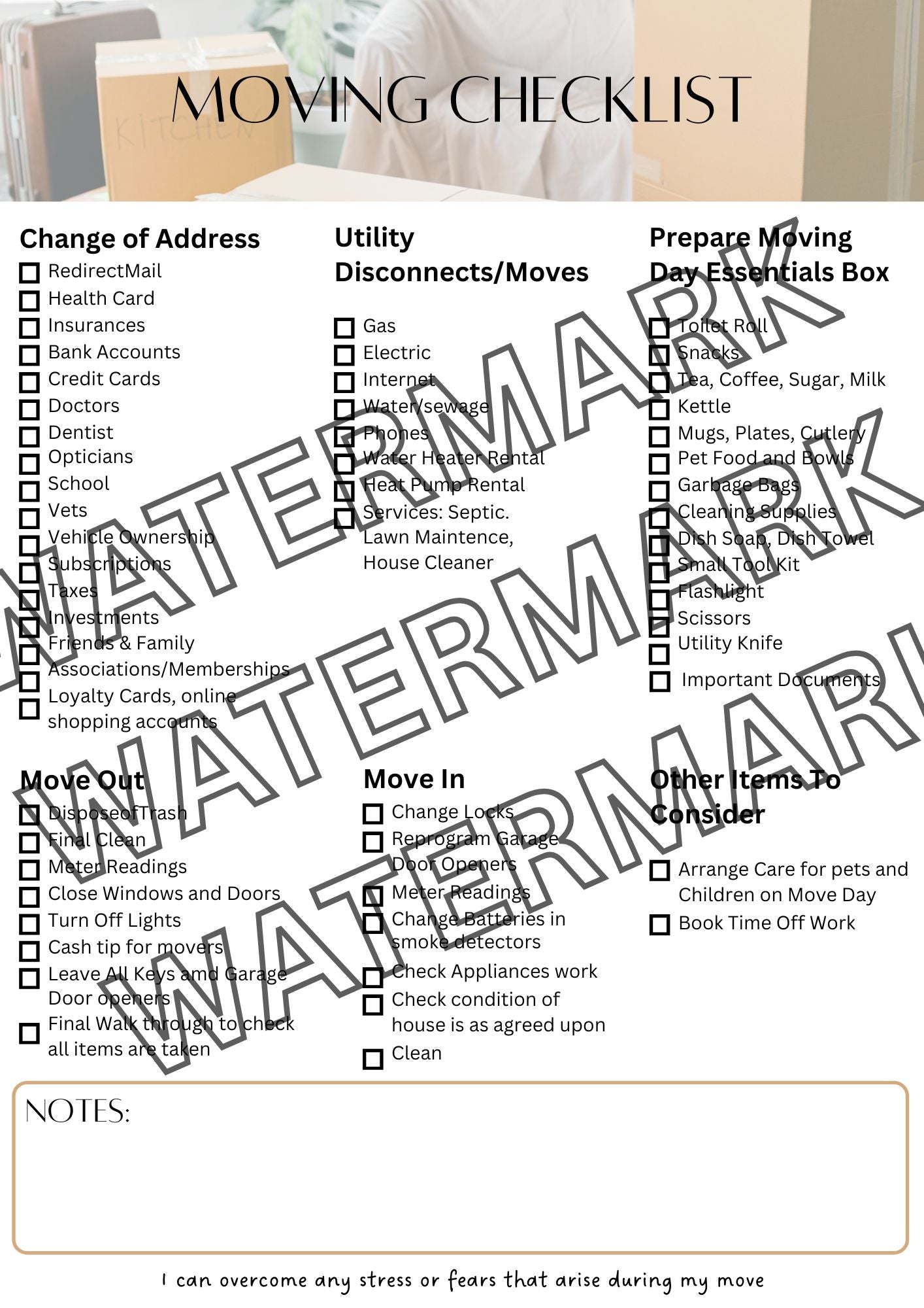 Printable Moving Home Checklist