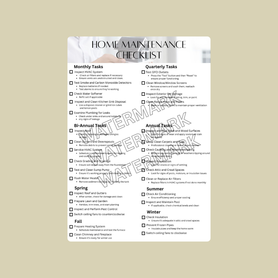 Home maintenance checklist on a beige background